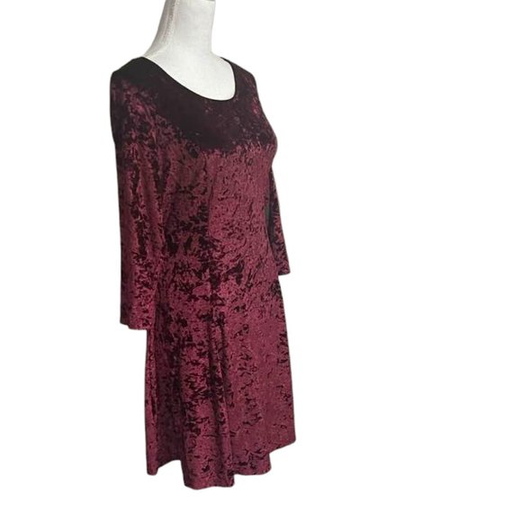 Crushed Velvet Skater A-Line Flirty Mini Burgundy Long Sleeves Cocktail … - Picture 2 of 16